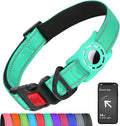 Airtag Dog Collar with AirTag Holder for Large Dogs, Reflective, Soft Padded & Safety Locking Buckle, Nylon Pet Collars Adjustable for All Breeds, Teal,XL