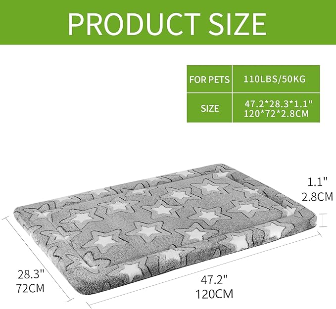 EMPSIGN Fancy Dog Bed Mat, Pet Bed Pad Reversible (Cool & Warm), Machine Washable Crate Pad, Pet Sleeping Mat for Small to XXX-Large Dogs, Grey, Star Pattern,XXL (48inch X30inch X1.1'')