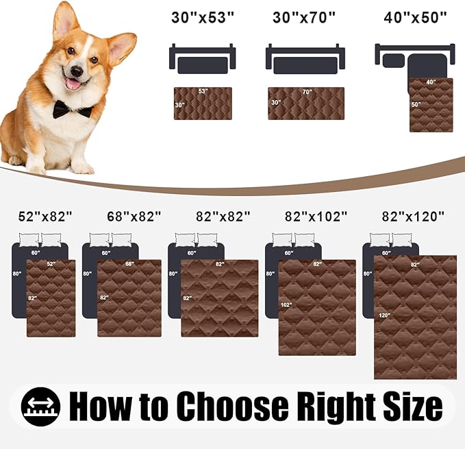 Smiry Waterproof Dog Bed Cover Blanket, Soft Reversible Pet Blanket, Washable Leakproof Cats Dogs Couch Cover for Sofa, Couch, Furniture (82x120 Inch, Brown/Chocolate)