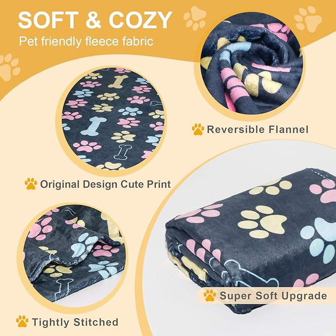 Dog Blankets for Large Dogs, 80"x60" Blanket Washable, Fuzzy Soft Pet Mat Throw Cover for Kennel Crate Bed, Cute Paw Pattern, Cat Blanket, Gifts Medium Small Pet Essentials, Navy Blue