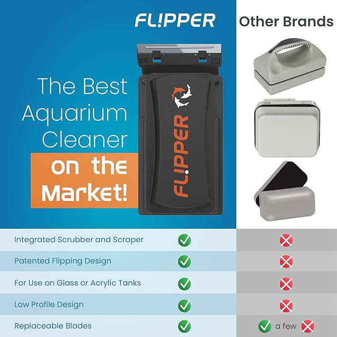 FLIPPER Standard Magnetic Aquarium Glass Cleaner – 2-in-1 Scrubber and Scraper, Hands-Free Fish Tank Cleaner for Algae Removal, Safe for Glass & Acrylic Tanks up to 1/2" (12mm), Freshwater & Saltwater