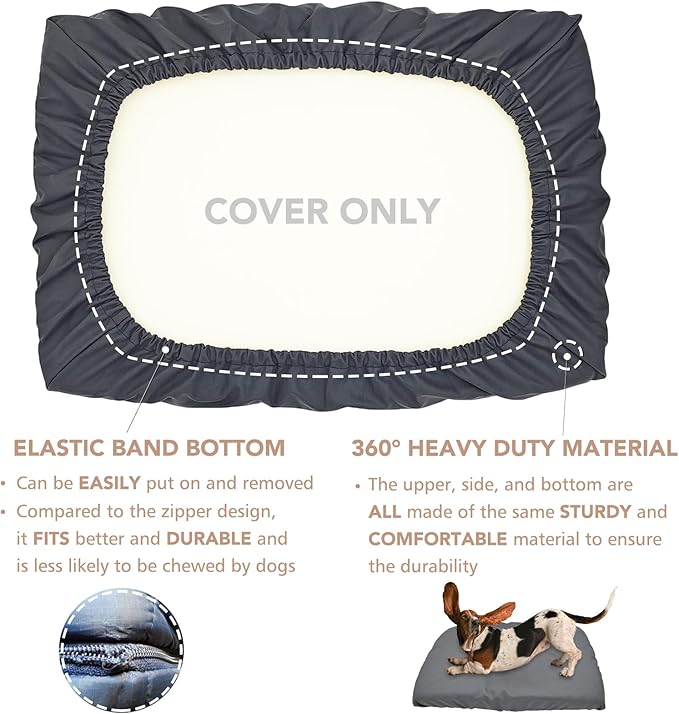 Dog Bed Cover Waterproof Replacement Machine Washable Covers for 24x18 Inch Dog Bed Heavy Duty Scratch Resistant Mattress Protector Pet Bed Cover Only Grey