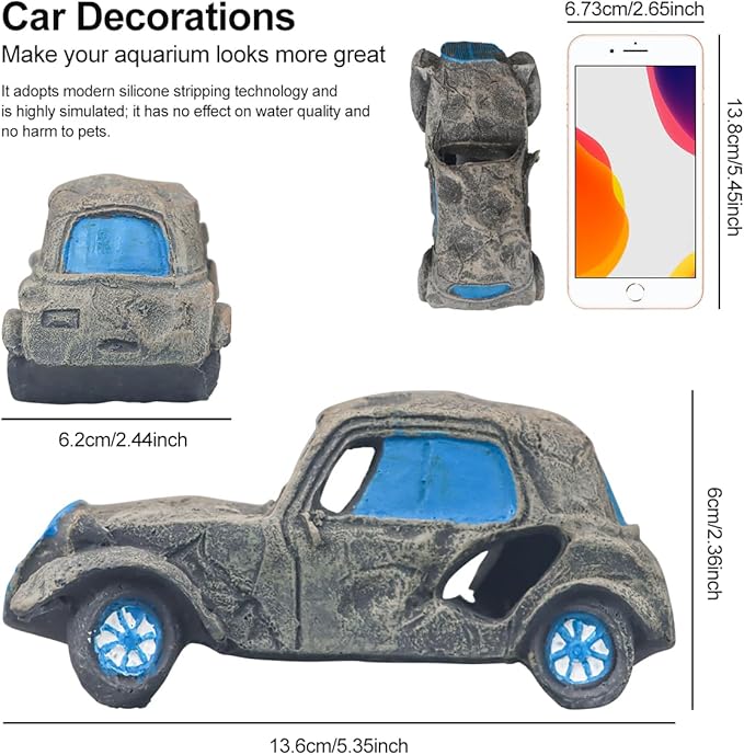 Aquarium Decorations for Fish Tank - Realistic Resin Rock Cave Hideouts, Safe Fish Tank Ornaments with Natural Design for Betta, Goldfish, Shrimp - Easy to Clean (car)