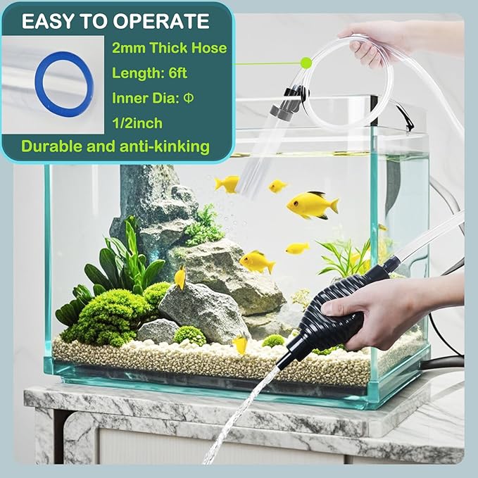 6ft Aquarium Siphon Vacuum Cleaner, Hand Siphon Pump Water Changer for Fish Tank Cleaning Gravel & Sand