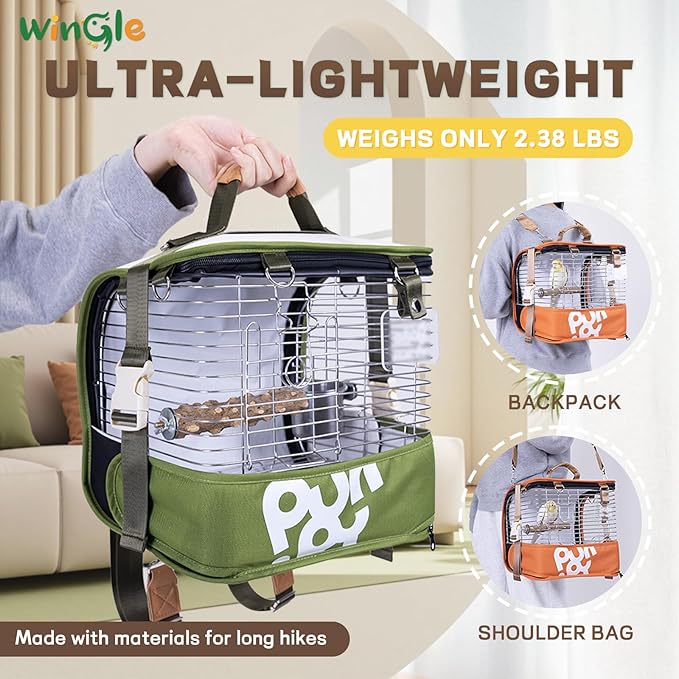 Bird Carrier Travel Cage and Cover 12in Small Bird Cage 4 in 1 Bird Backpack with Perch, Cover Parakeet Cage Durable Stainless Steel Frame Breathable & Portable, for Green Cheek, Cockatiel, Parrot