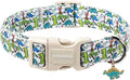 DOGWONG Dinosaur Dog Collar-Cute Green Dinosaur Dog Collar for Small Dogs, Adjustable Comfortable Cotton Boy Dog Collars for Small Medium Large Dogs,L