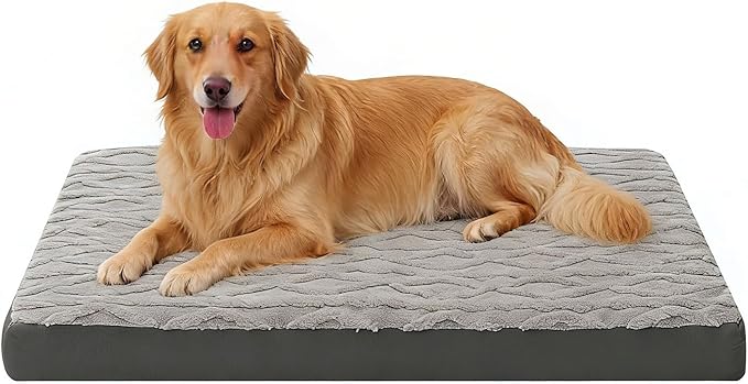 Orthopedic Dog Beds Large Sized Dog – Waterproof Plush Pet Mattress with Removable Washable Cover, Non-Slip Bottom, Memory Foam Mat for Crate, 35x22 Inch, Grey