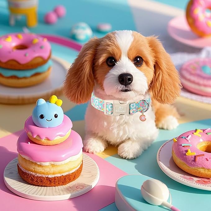 Adjustable Summer Dog Collar, Cute Mint Dessert Dog Collars for Puppy Small Dogs, Lightweight Quick-Release Buckle Collar for Boy&Girl Dogs XS