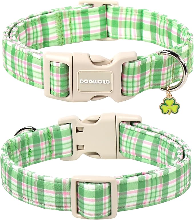 DOGWONG Pink Plaid Adjustable Pet Collar Comfortable Spring Summer Puppy Collar Cute Cotton Collars Durable Necklace Gift for Small Dogs,S