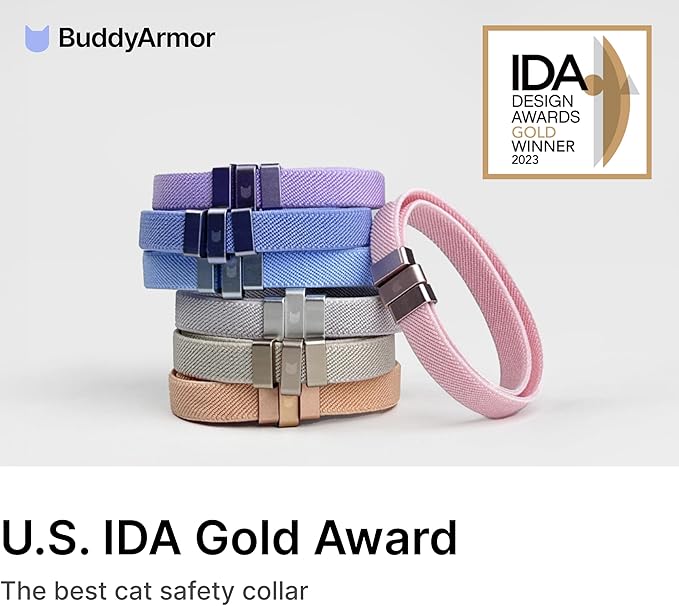 Safety Cat Collar - U.S. IDA Gold Awarding Design, Stretch Elastic Quick Release, Non Breakaway - Light Weight for Kitten, Neck Fit 5.9'-11.8' for All Small Large Cat,S(Gold Champagne)