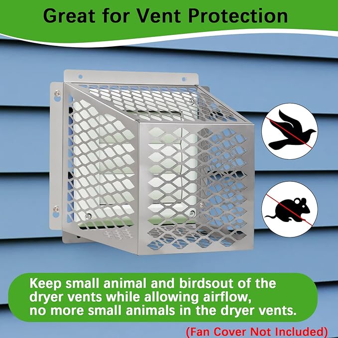 Dryer Vent Bird Guard,Dryer Vent Cover Guard for Most 5" to 6" Bathroom Exhaust Fan Ventilation Cover,8.5"Lx8.5"Wx6"H Stainless Steel Ventilation Bird Cage for Exhaust Fan Cover,2PCS