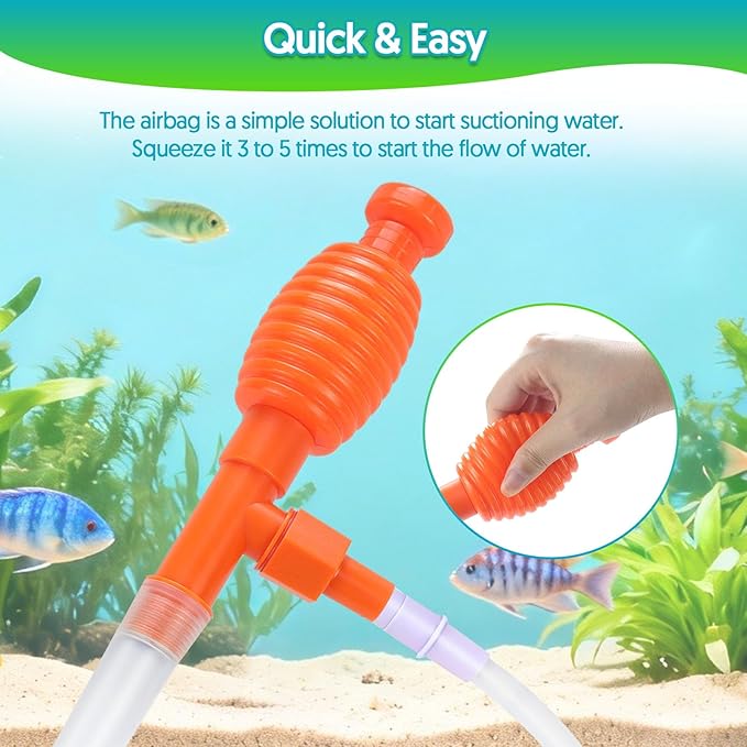 Fish Tank Cleaner Gravel Vacuum for Aquarium Water Changer Aquarium Siphon with Double Sided Sponge Brush Algae Scraper Fish Tank Cleaning Kit for Cleaning Gravel & Sand (Orange)
