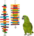 MEWTOGO 2Pcs Bird Toys - Parrot Toys with Multicolored Natural Wooden Blocks, Bird Chewing Sticks Toys for Conures Parakeets Cockatiels Lovebirds African Grey Macaws Amazon Parrots Gift