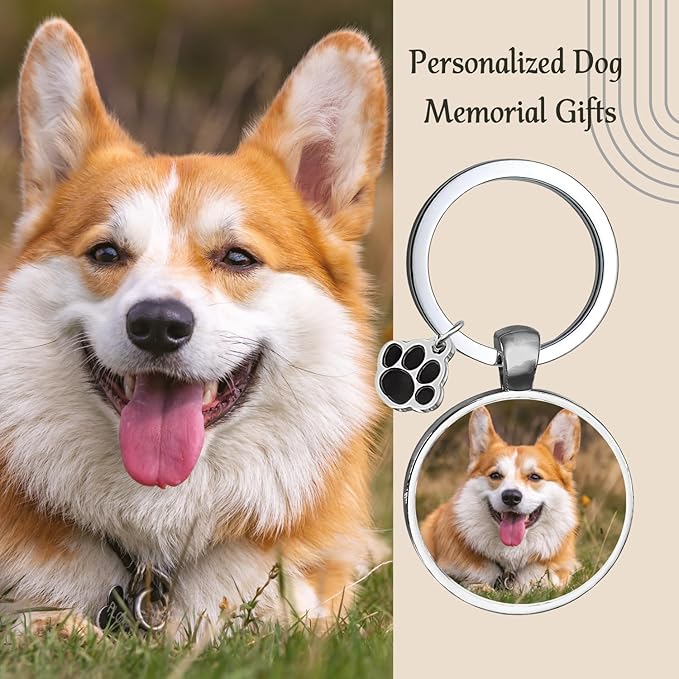 Custom Pet Photo Keychain Personalized Photo Pawprint Dog Tag Keychain Engraved Keyring Animal Pet Lover