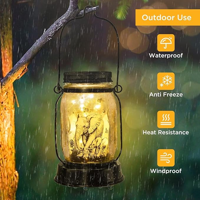 kyoryuger Elephant Gifts for Women/Men Elephant Lovers Solar Lantern Mom Birthday, Mothers Day, Solar Garden Decoration Outside for Yard, Patio,Backyard,Porch, Torches