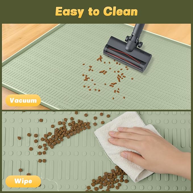 47" x 35" Silicone Cat Food Mat, Waterproof Pet Feeding Mat with Raised Edge, Extra Large Cat Bowl Mat Water Bowl Placemats for Cats, Non-Slip, Protects Floors, Easy to Clean (Light Green)