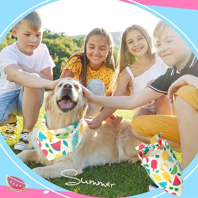 Sweetude 100 Pieces Hawaiian Dog Bandanas Bulk,Summer Bandanas for Dogs Fruit Flamingo Palm Leaves Pattern Pet Triangle Scarf Puppy Kerchief Bibs for Medium Small Pets Summer Costume Accessories