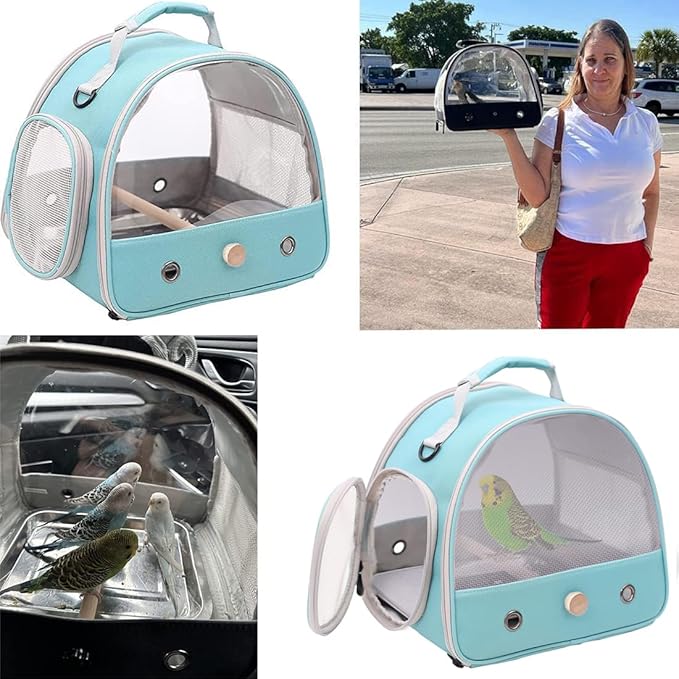 Bird Carrier, Portable Small Bird Parrot Parakeet Carrier with Standing Perch and Stainless Steel Tray, Side Access Window Collapsible