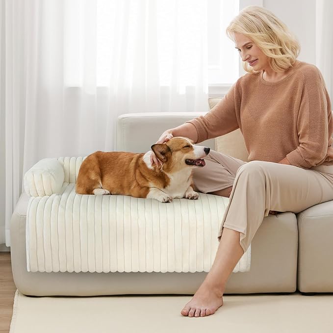 Wn's Day Luxurious Dog Couch Bed, Washable Calming Dog Couch Cover, Removable Couch Protector for Dogs, Waterproof Sofa Bed, Pet Bed Mats for Couch, Pet Couch Covers for Sofa(White, L)