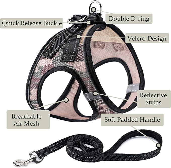 Dog Harness with Leash Set, No Pull Adjustable Reflective Step-in Puppy Pet Vest Harnesses for Small Medium Large Dogs and Cats,Camo Set XS