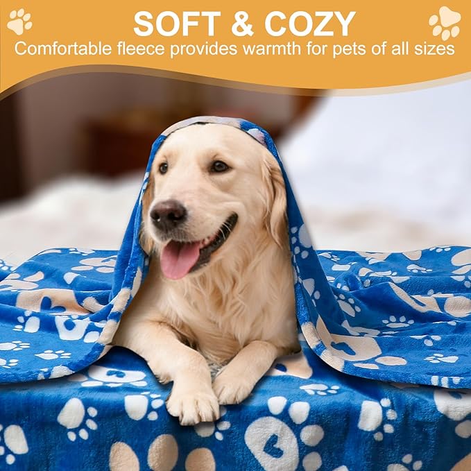 Dog Blanket, Soft Fleece Dog Blankets for Small Medium Dogs, Fluffy Flannel Pet Cat Puppy Blanket Mat Cover for Bed Couch, Cute Paw Print Throw Blanket for Dogs, Blue, 40"X30"