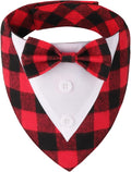 ADOGGYGO Christmas Dog Tuxedo Bandana, Red Plaid Xmas Pet Bowtie Collar, Adjustable Christmas Costumes for Extra Large Dogs (XL)