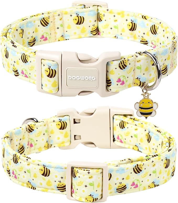 DOGWONG Spring Summer Dog Collar- Bee Flower Dog Collar, Adjustable Soft Girl Boy Dog Collar for Small Medium Dogs, XS