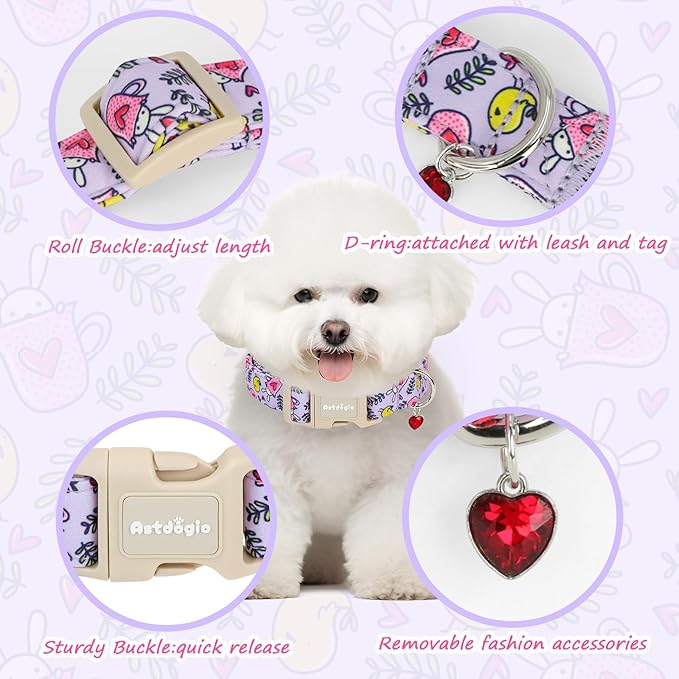 Easter Dog Collar for Large Dogs, Easter & Spring Theme Large Dog Collar with Cute Chick & Bunny Pattern, Adjustable Purple Easter Dog Collars Girl Boy Collar for Dogs -L