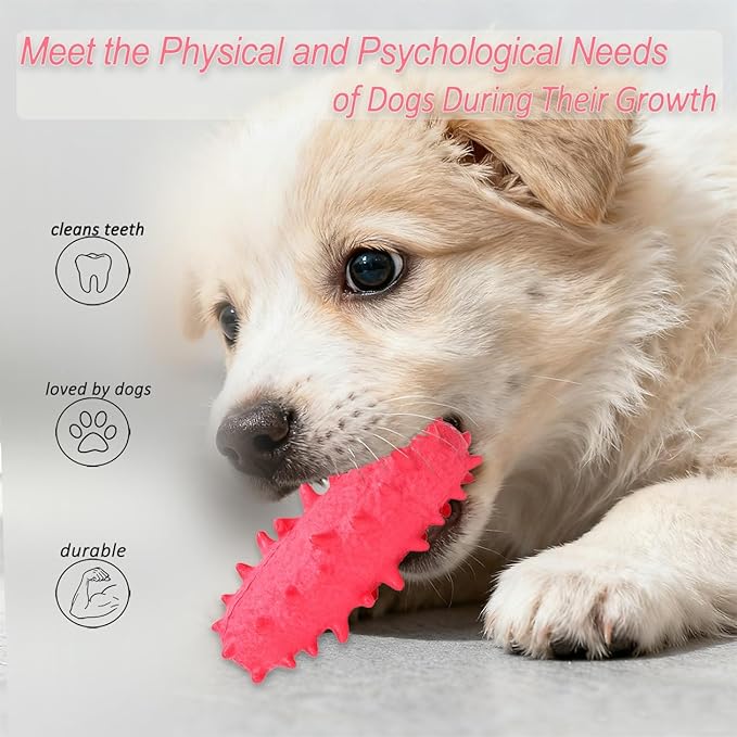 2 Pack Dog Toys for Aggressive Chewers, Tough Puppy Chew Toys Teething Bone for Puppies, Soft Foaming Rubber Interactive Toys for Small Medium Breed (Pink)