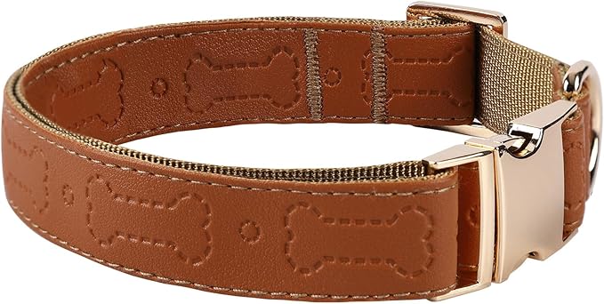 TDTOK Stylish Leather Dog Collar, Comfortable Soft PU Leather Dog Collars for Large Medium Small Dogs with Quick Release Metal Buckle, Adjustable Pet Collar with Cute Bone Pattern Design