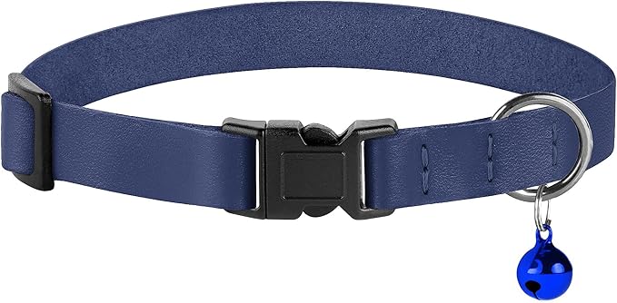 Breakaway Cat Collar with Bell - Leather Adjustable Kitten Collars with Safety Quick Release Buckle - Soft Small Pet Collars for Girl & Boy Cats (Deep Blue)