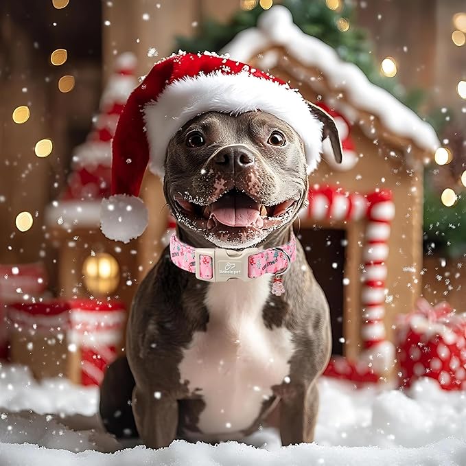 Christmas Dog Collar for Puppy Small Dogs - Cute Xmas Tree Print Pink Christmas Collars for Dogs, Soft Adjustable Winter Holiday Dog Collars with Quick Release Buckle XS