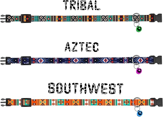Cat Collar Breakaway 2PCS Adjustable Pattern Tribal Aztec Southwest Safety Pet Collars for Cats Kitten (Aztec + Tribal)