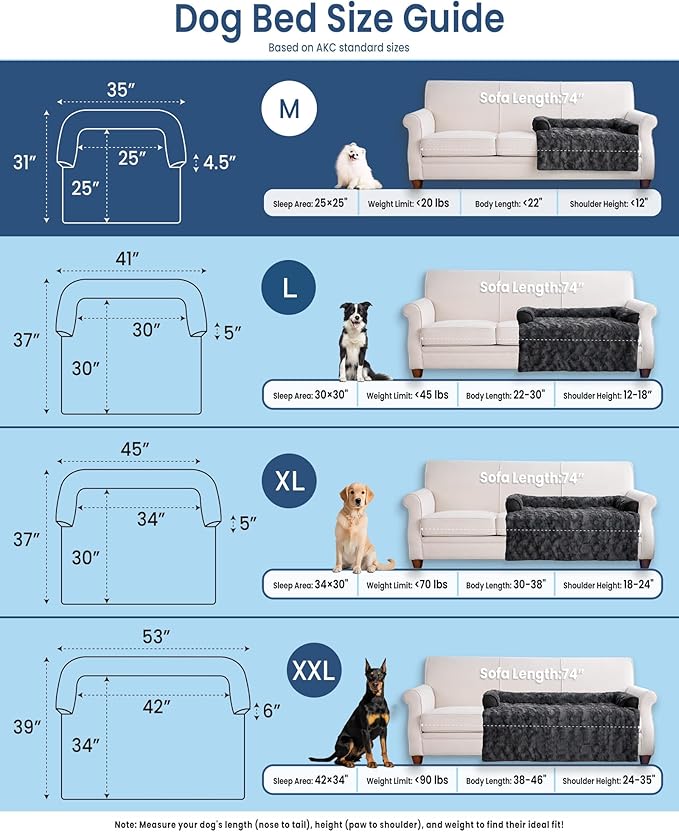 Calming Medium Dog Bed for Couch, 35 x 31 inch Removable Couch Cover for Dogs Washable, Non-Slip Fluffy Plush Dog Sofa Mat for Furniture Protector - Dark Grey