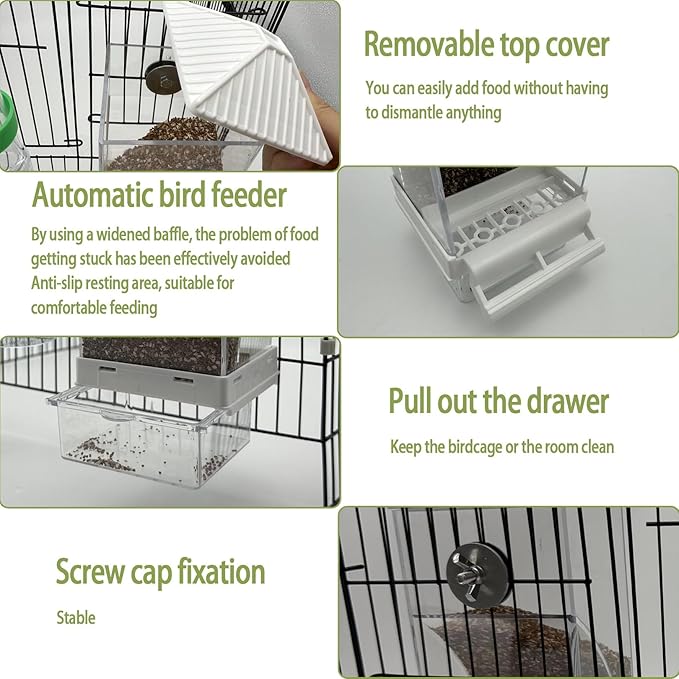No Mess Bird Feeder Water Dispenser Set, Automatic Bird Feeder for Cage Transparent Acrylic Food Container Drinker Cage Accessories Parakeet Cockatiel Lovebird Finch (White)