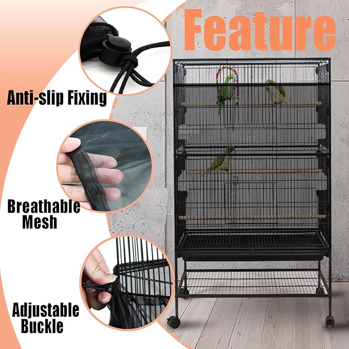 Bird Cage Seed Catcher,Large Birdcage Net Cover,Bird Cage Accessories for Parrot Parakeet Cockatiels Conures Macaw African Round Square Cages(118 * 31inch,2 PCS)