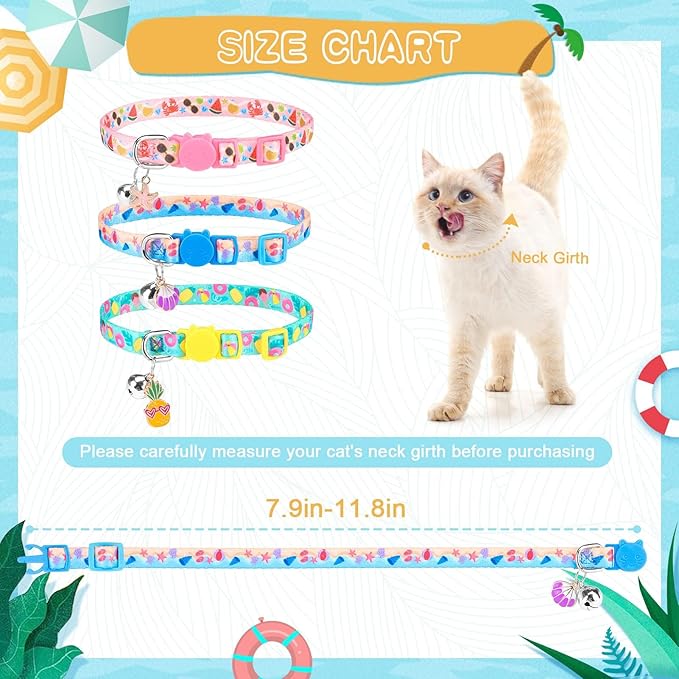 PUPTECK Summer Cat Collars Breakaway with Bell - Pet Collar 3 Pack for Girl Boy Kittens Puppies and Small Pets
