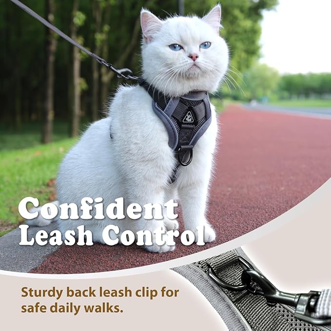 Cat Harness and Leash for Walking, Escape Proof Soft Adjustable Vest Harnesses for Cats (Grey, Medium)