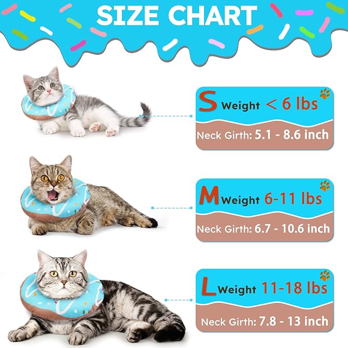 Cat Cone Collar Soft, Waterproof Cat Recovery Collars Spay Cones to Stop Licking Cute Donut E Collar After Surgery Anti-Lick Wound Healing Safety Elizabethan Collar for Kittens (Donut Blue, Medium)