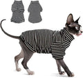 Fleece Sphynx Cat Clothes Soft Hairless Cat Clothes Pullover Cat Sweater for Chihuahua All Season Light and Warm Kitten Cloth for Cats Only Puppy Clothes Small Dog Sweater (B-Striped, L)