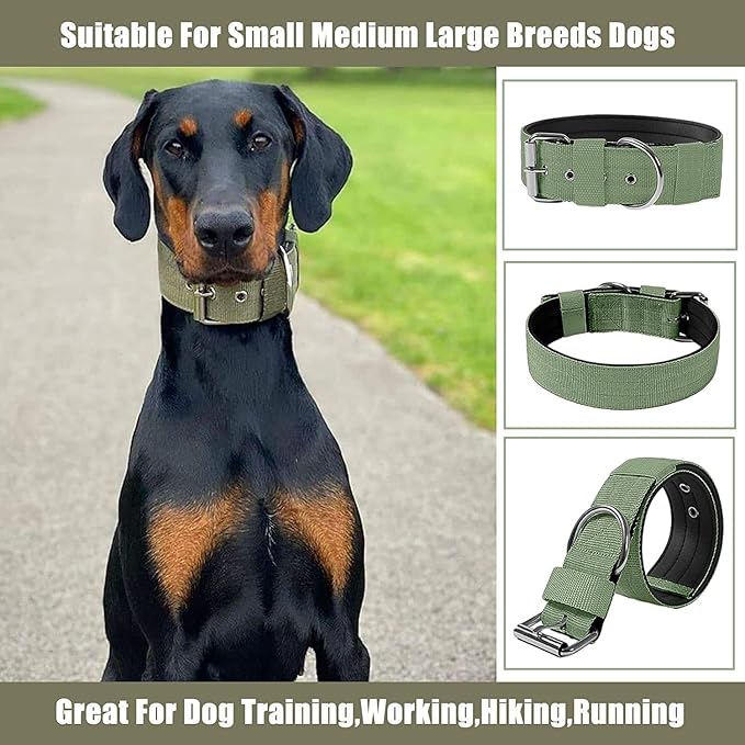 Heavy Duty Tactical Dog Collar - 1.5" Width Military Durable Thick Nylon with Adjustable Metal D Ring & Buckle Working Training K9 Collar for Medium Large Dogs (XL(23"-26"), Army Green)