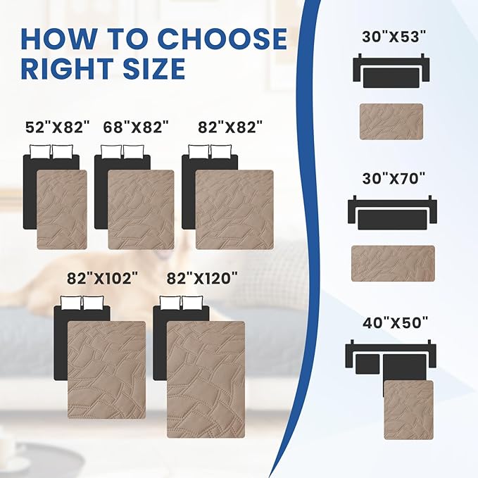 Waterproof Dog Blanket, Non-Slip Soft Pet Bed Cover, Couch Cover for Dogs Washable, Protects Sofa, Furniture, Crate, Car, Tear Resistant Leakproof Pet Blanket (82x82 Inch, Khaki)