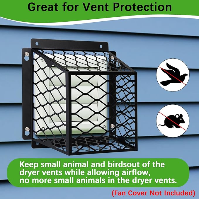 Dryer Vent Cover Guard,Dryer Vent Bird Guard Cagefor Most 3" to 4" Exhaust Fan Cover,7"Lx7"Wx5"H Steel Ventilation Bird Cage for Bathroom Exhaust Ventilation,Black,2PCS