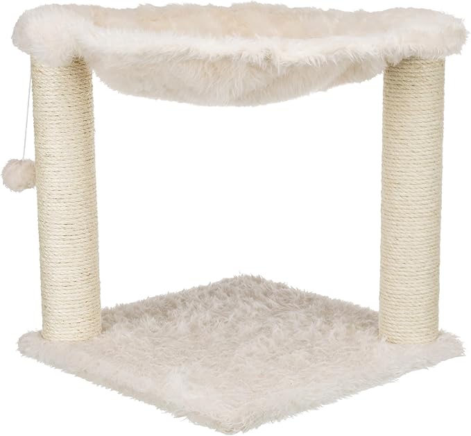 TRIXIE Baza XXL Cat Scratching Posts, Indoor Cat Furniture with Plush Hammock, Jute Scratcher Posts and Dangling Toy Ball, 18.1" L x 18.1" W x 19.7" H, Cream