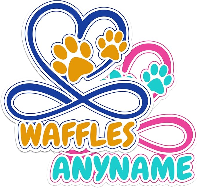 Custom Pet Name Sticker Personalized Text Infinity Heart Pawprint Animal Lovers Decal Waterproof Die Cut Vinyl & Transparent DTF Decal for Laptop Helmet Car Cup Phone Tablet for Male Female