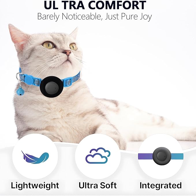 GPS Tracker for Cats, Mini GPS Pet Tracker with Collar, IPX8 Waterproof Cat Trackers Collar,No Monthly Fee,Work with Apple Find My(iOS Only),Smart Trackers for Pets-Blue-4