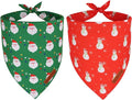 ADOGGYGO Christmas Dog Bandanas 2 Pack, Reversible Santa Snowman Xmas Pet Scarf Bib, Adjustable Fit Red Green Christmas Bandana for Medium Large Dogs (Large)