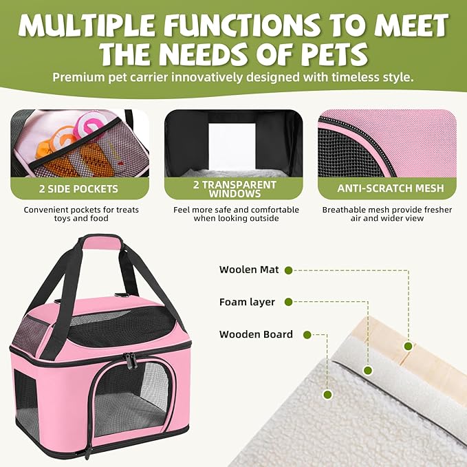 Premium Cat Carrier for Pets Up to 20 Lbs, Cat Travel Bag Soft-Sided Backpack Pet Carriers with Padded Shoulder Strap, Dog Carrier for Small Dogs Puppy Carry Airline Approved, Pink