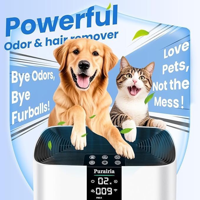 Air Purifier for Home Bedroom Large Room Up to 2400 Ft²,HEPA Air Purifier 15dB Quiet Sleep Mode. Smart Air Purifiers with App for Pet Hair, Dander, Odor, Office, Smoke, Dust with 2 Filters