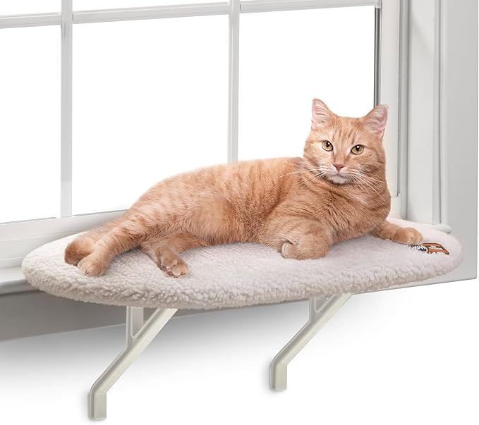 K&H Pet Products Kitty Sill Cat Window Perch for Large Cats, Orthopedic Window Hammock Bed Holds 40LBS, Washable Cover, Kitty Windowsill Bed Seat for Indoors - Cream Fleece, Unheated, 14 X 24in